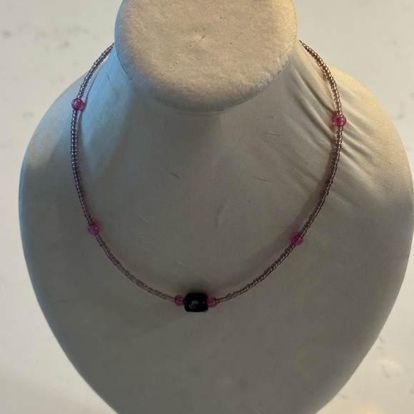 Chic Pink Necklace with Dark Gem and Red Highlights - Picture 1 of 1